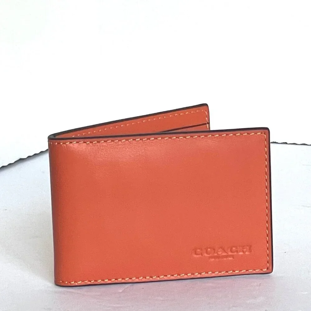 Coach CH084 3 In 1 Wallet Coach Stamp Mens Refined Calf Leather Bright Orange - Picture 6 of 9